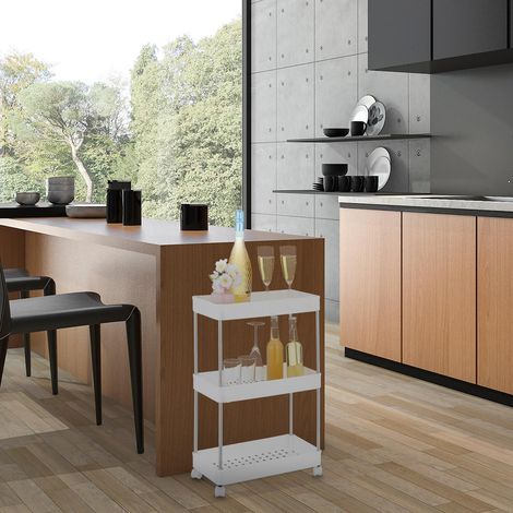 Carrello bianco a 3 ripiani per cucina o bagno