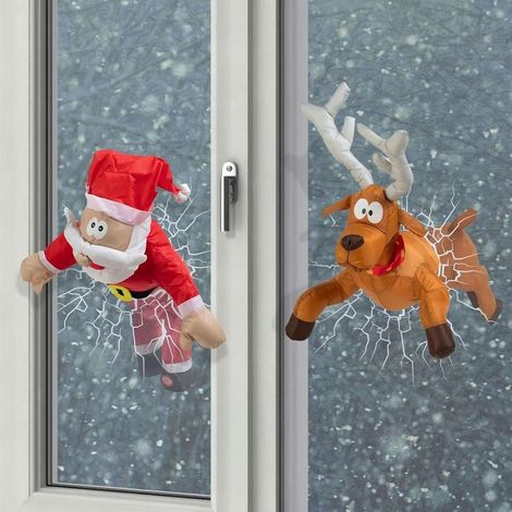 Crashing Santa Reindeer Animated Christmas - Décoration de Noël amusante - Décoration de fenêtre avec autocollant en verre et animation pour les jambes - Cadeau de Noël (2 pièces) (1/5)