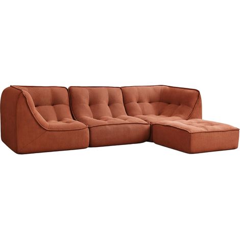 Canapé modulable avec pouf velours 260x165x70 cm 3 places terracotta - Lizy (1/5)