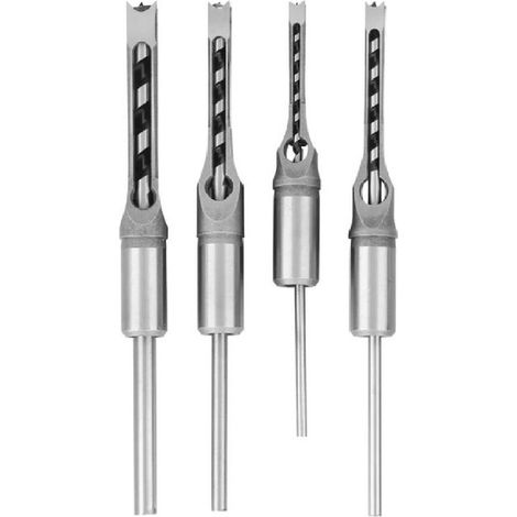 Ouylaf – Set de 4 bédanes creux pour trou carré – Forets à bois en acier – Compatibles perceuses à trous carrés – Evacuation efficace des copeaux