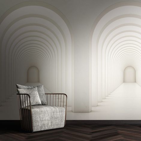 Fototapete Profhome 382821 heißgeprägte Vliestapete glatt mit architektonischen Motiven matt weiß grau 1,59 m x 2,8 m