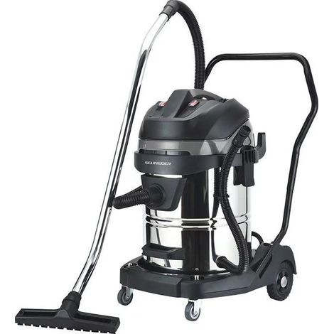 Schneider – Aspirateur professionnel eau et poussière 60L 2400W – Débit 120 L/sec – Cuve inox basculante – Pour chantiers humides (1/6)