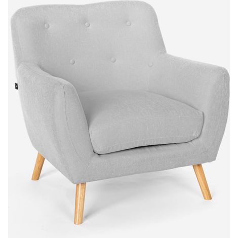 Sillón salón diseño moderno estilo nórdico de madera y tejido Modesto - Gris (1/5)