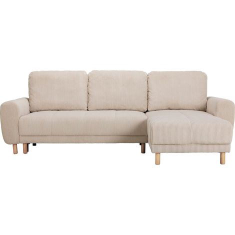 Canapé d'angle convertible réversible 3/4 places en velours côtelé beige - Alva (1/5)
