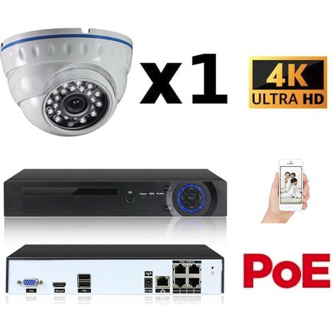 Kit vidéo-surveillance 1 caméra dome IP UltraHD 4K - 8Mp POE