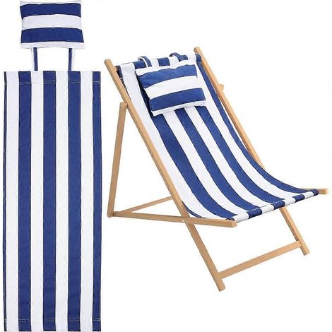 Strandstuhl, Canvas mit Kissen, 44 x 17 cm, blau-weiß gestreift, lässiger Liegestuhl, Ersatzbezug für den Außenbereich geeignet, Klappstuhlbezug für Terrasse (1/5)