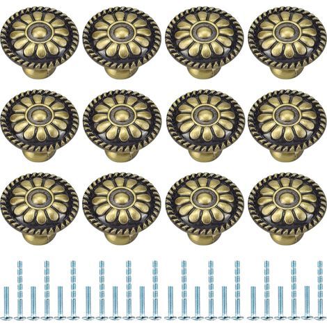 Set of 12 round drawer knobs for furniture, cabinets, chests of drawers, doors, desks, bedrooms, cupboards (Bronze) (1/5)