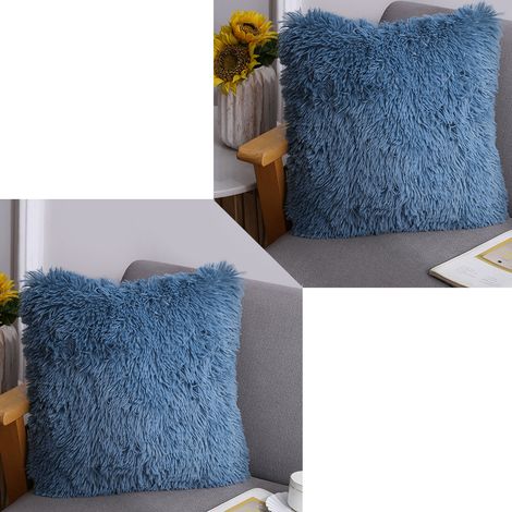BEBUSINGOTO 2er-Set Luxus-Sofakissenbezug aus Fell, Dekoration, 40 x 40 cm, Blau, für Sofa, Zuhause, Schlafzimmer, Bett, superweicher Plüsch, dekorativer Kissenbezug, Seersucker-Kissenbezug (1/4)