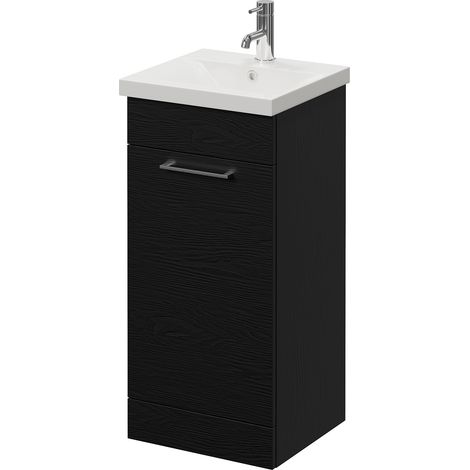 Napoli 390 Nero Oak 400mm Single Door Vanity Unit with Glide Basin - 400mm - Chrome 160mm Handle