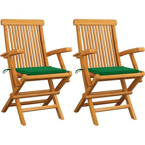 vidaXL Sillas plegables con cojines verdes, 2 unidades, madera maciza de teca. (1/5)