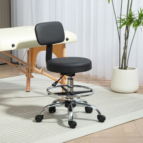 Silla de oficina, silla de dibujo, reposapiés ajustable, altura regulable, giro de 360°, 52x52x92cm, negra (1/5)