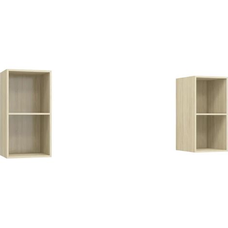 Lot de 2 meubles TV muraux modernes avec rangement 37 x 37 x 72 cm en bois d'ingénierie chêne sonoma