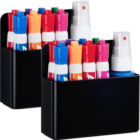 Organizador magnético de ABS de 2 piezas - Accesorio para armario escolar y refrigerador, color negro.