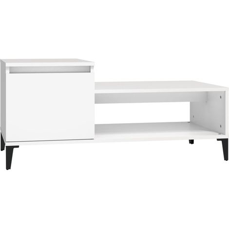 Tavolino da salotto con vano contenitore design moderno 100 x 50 x 45 cm in legno ingegnerizzato bianco e metallo DEC037795