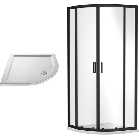 Balterley Almington Sliding Shower Door Bundle: Side Panel & Slimline Tray, 800 x 800 mm Black/White