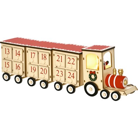 Calendrier de l'avent - HOMCOM - LED forme train en bois décoration noël 24 tiroirs miniature - bois - 40x8x11cm (1/5)