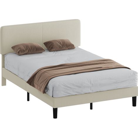 Cadre lit 140x200 cm gris velours côtelé tête rembourrée réglable sommier lattes, lit double velours côtelé