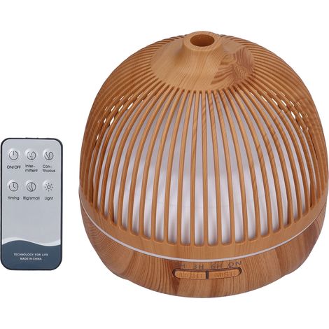 Ätherische Öle aus Holz, Ultraschall-Luftbefeuchter in Form eines perforierten Käfigs, 7 LED-Farben, Fernbedienung mit eingebautem Akku, 100–240 V, Eurostecker (1/5)