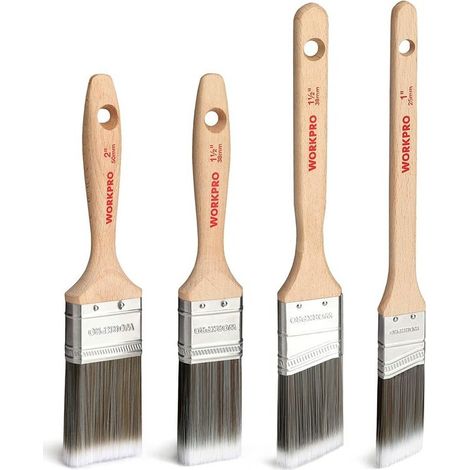 Jeu de 4 Pinceaux à Peinture Professionnelles avec Manche en Bois (Hêtre) Durable, Certifié par 100% FSC, 2 Pinceaux Plats 25mm / 38mm et 2 Pinceaux Angulaires 25mm / 38mm, sans Perte de Poils (1/5)