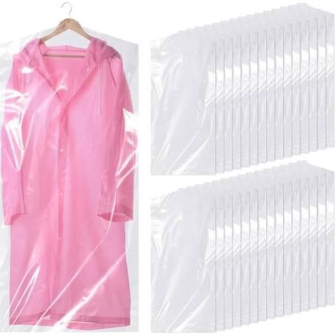 Housses de protection pour vtements - - 30 pices - Plastique PE - 60x140 cm - Rose HOUSSE DE RANGEMENT (1/4)