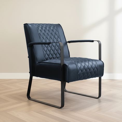 Industrieller Sessel aus blauem Kunstleder mit Rautenmuster Peter (1/5)