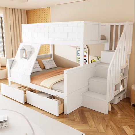 Bett Etagenbett mit Stauraum 90x200 140x200 Holz Weiß OKMYHOME (1/5)