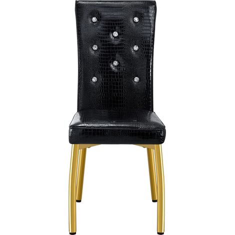 Set de 2 chaises de salle à manger style rétro effet peau d’alligator avec boucle cristal et pieds métal doré (1/5)
