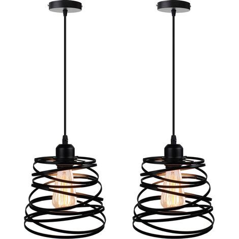Set of 2 Pendant Lights Modern Creative Chandelier Ceiling Light Vintage Cascading Spiral Design Metal E27 Pendant Lamp for Bedroom Living Room, 20cm (Black) (1/5)