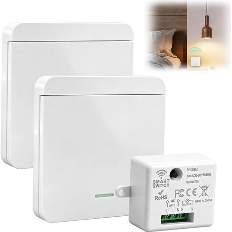 Interrupteur d'éclairage Sans Fil kit 433Mhz Interrupteur Sans Fil avec 2 émetteur et Contrôleur Récepteur 10A 240V Vient Télé 50m pour Contrôle Éclairage et Ventilateurs Intérieur/Extérieur (1/5)