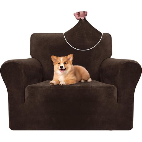 Samt Sofa Überzug 1 Sitzer, elastisch, rutschfest, für Haustiere, Kaffee (1/5)