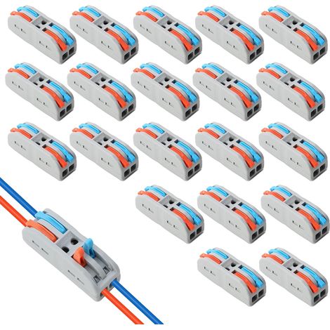 20pcs Spl-2 Quick Connect Terminals 2 Inputs 2 Outputs with Lever, Reusable Electrical Terminals for Cables 0.08-4mm², Toolless Connection for Home, Car, LED (1/5)