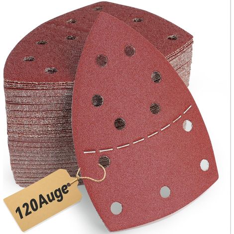 80 Pièces Papier Abrasif pour Ponceuse 105x152 mm (93x93x93 mm), 120 Grains 11 Trous pour PSM 100A / PSM 160 / PSM 200 AES/PSM 18, pour Bois, Métal, Plastique, Papier à Poncer (1/5)