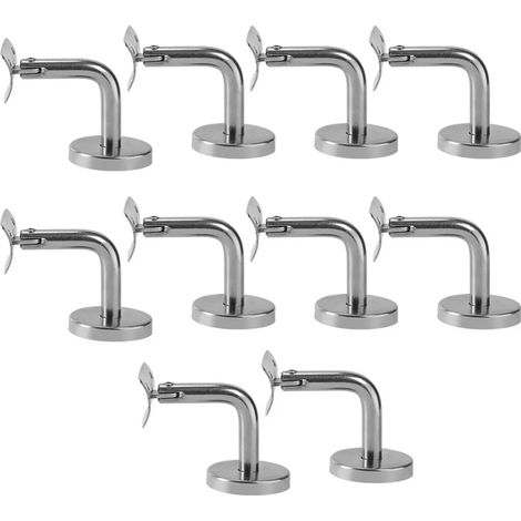 Supports de main courante SWANEW, lot de 10 supports muraux en acier inoxydable pour rampes en bois, plats avec rosace de recouvrement (1/5)