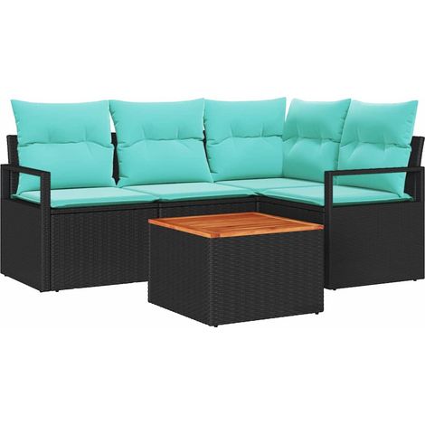 Gartensofa-set mit Kissen 5 pcs Schwarz Poly-Rattan vidaXL