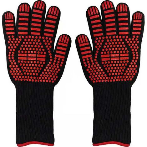 Gants de cuisson résistants à la chaleur, gants de cuisine ignifuges, rouges (1/5)
