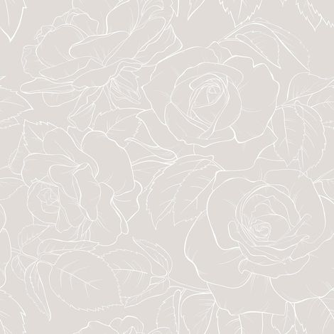 JSSEVN-Papier Peint Fleuri Beige Lignes Dessin Pivoines Papier Peint Fleur Victorienne Minimaliste 44,5 cm x 300 cm Papiers Peints Floral Bohème (1/5)