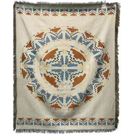 Nappe rectangulaire vintage à franges sur les 4 côtés, double épaisseur, 2 couleurs, idéale pour les pique-niques (90 x 150 cm). Dimensions : 90 x 150 cm. (1/5)
