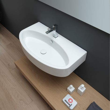Lavabo d'Appoggio a Parete o Sospeso 80x44xh14 cm - Like 80BW in Ceramica - Colore Bianco (1/5)