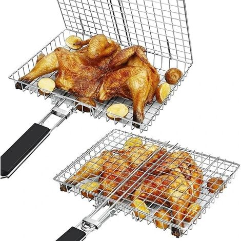 Panier à griller pliable en acier inoxydable avec poignée amovible – Idéal pour le camping et le jardinage (1/5)