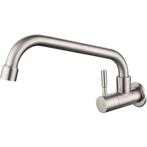 Robinet de cuisine moderne à fixation murale avec bec pivotant en acier inoxydable (1/4)