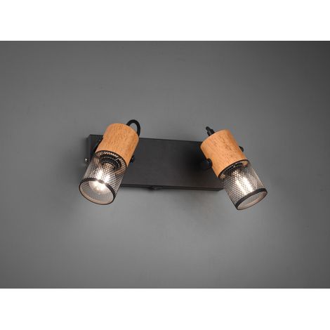 Wandstrahler TOSH 2-flammig mit Schalter, Schwarz & Holz, Breite 26cm
