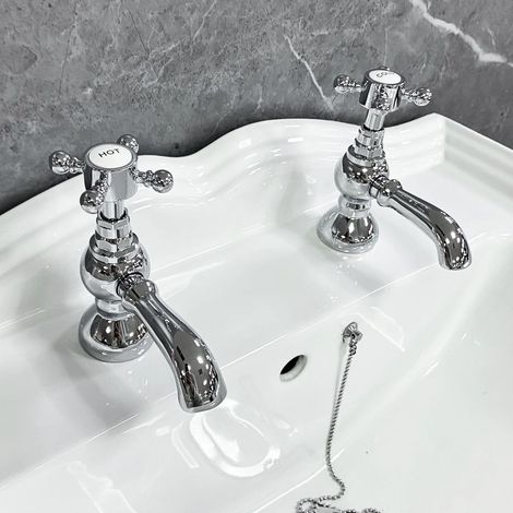 Cammie Basin Pillar Taps Traditional Cross Head Chrome Finish Bathroom Sink Taps (1/3)