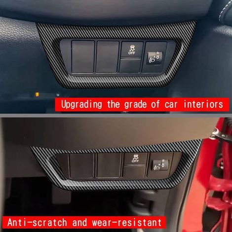 1 couleur : Texture fibre de carbone Matériau : ABS Autocollant décoratif pour bouton multifonction de voiture, compatible avec Honda. (1/4)