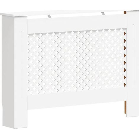 Cache-radiateur blanc, dimensions 112x19x81,5 cm, panneau de fibres de moyenne densité.