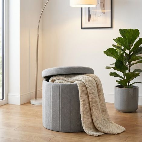 Soft Grey Fabric Ottoman Storage (1/2)