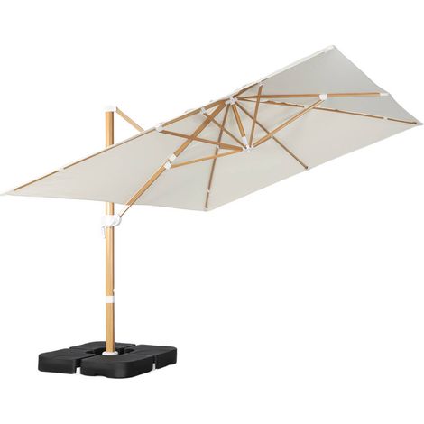 Rectangular cantilever parasol 3x4m, wood-effect mast + 50x50cm ballast slabs off-white 380x259x286 cm - Wimereux + Slabs