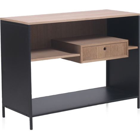 Sideboard aus Eschenholz und schwarzem Metall mit Schublade und Metallgestell (1/5)