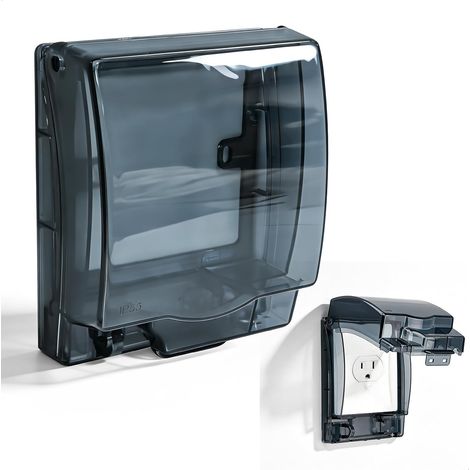 Interrupteur Mural Prise Protection étanche - Boîtier pour Anti-éclaboussures Cover Cache-Prise Fiche Transparente Boîte Contre éclaboussures Prises Extérieures Plastique (Transparent) (BLACK) (1/5)