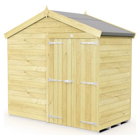 8 x 4 Feet Apex Shed - Double Door Without Windows - Wood - L127 x W231 x H217 cm