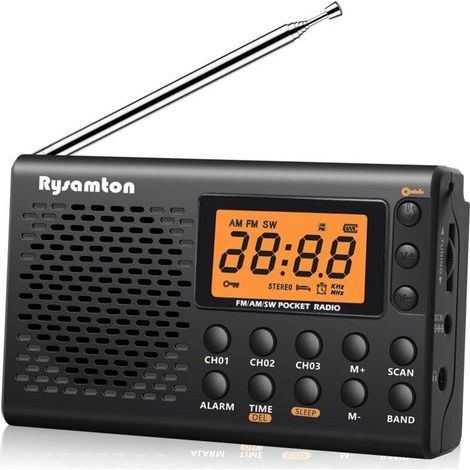 (Schwarz) Tragbares AM/FM/Kurzwellenradio, batteriebetriebenes Taschenradio, großes Digitaldisplay, Radiowecker mit Weck- und Schlaffunktion, inklusive Kopfhörer (1/4)